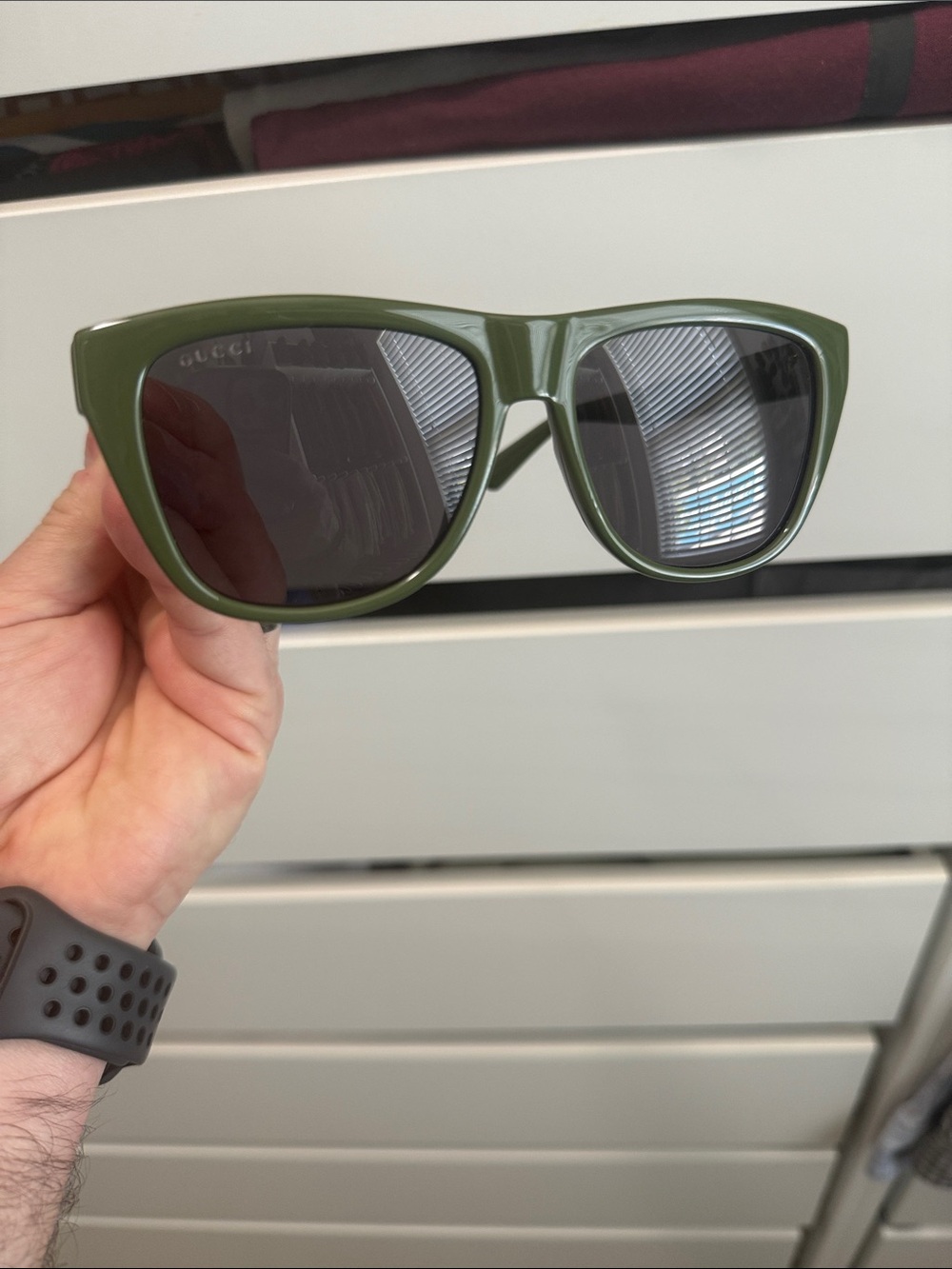 Gucci Authentic Dark Olive Green Sunglasses with Dark Lenses - Picture 8 of 10